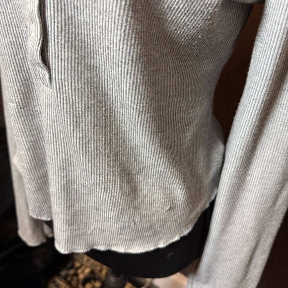 Free People Ribbed Long Sleeve Henley Top Gray Size L - Picture 3 of 5